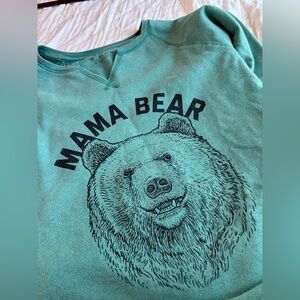 State of Mind, XS/S, Aquamarine-Sea Green Mini V-Crewneck “Mama Bear”